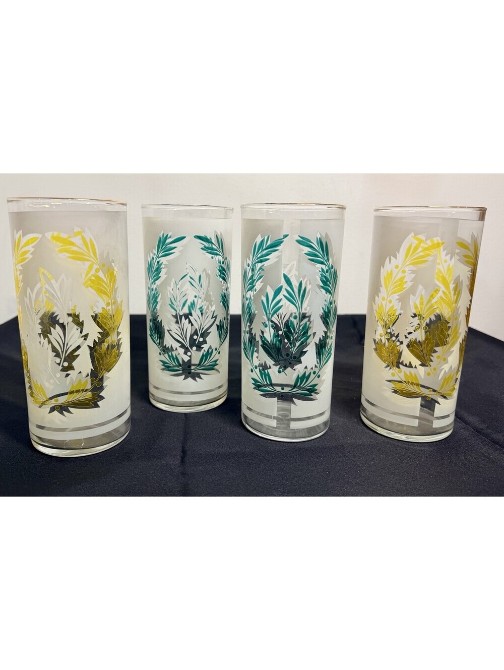 4 Vintage MCM Libbey Highball Cocktail Glasses Laurel Leaf